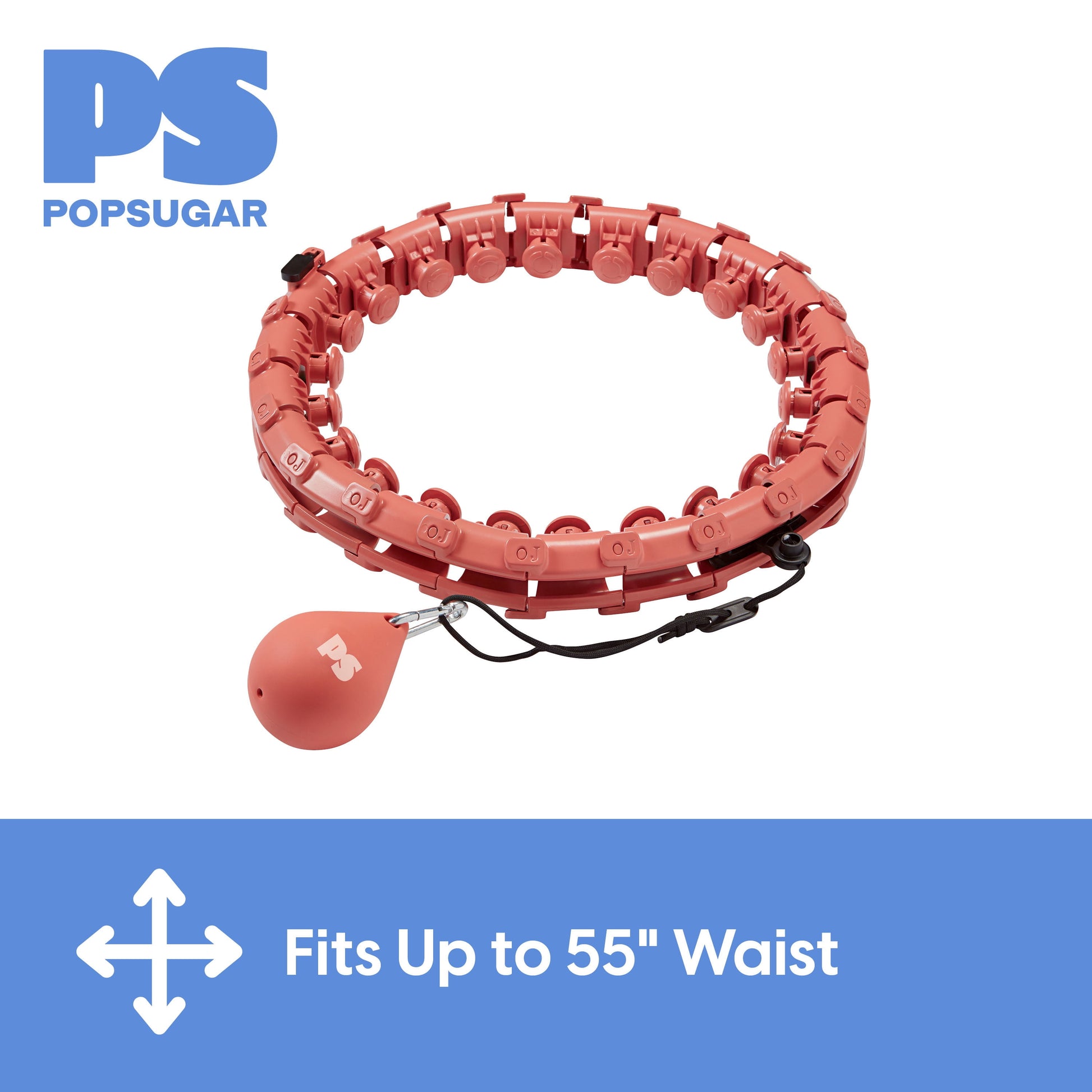 Weighted Fitness Hoop, Coral, Adjustable Diameter, One Hoop and Weight Attachment