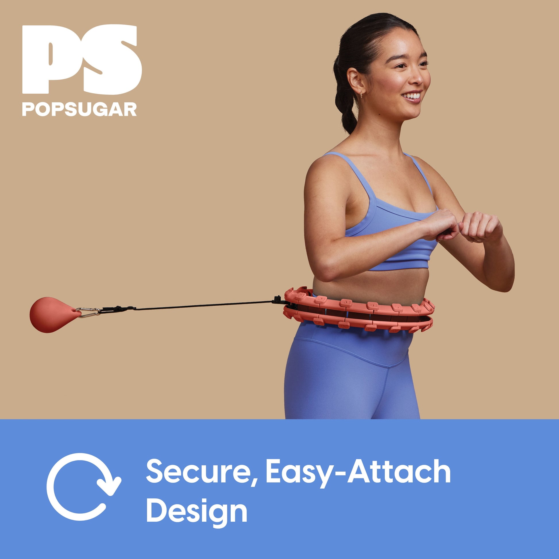 Weighted Fitness Hoop, Coral, Adjustable Diameter, One Hoop and Weight Attachment