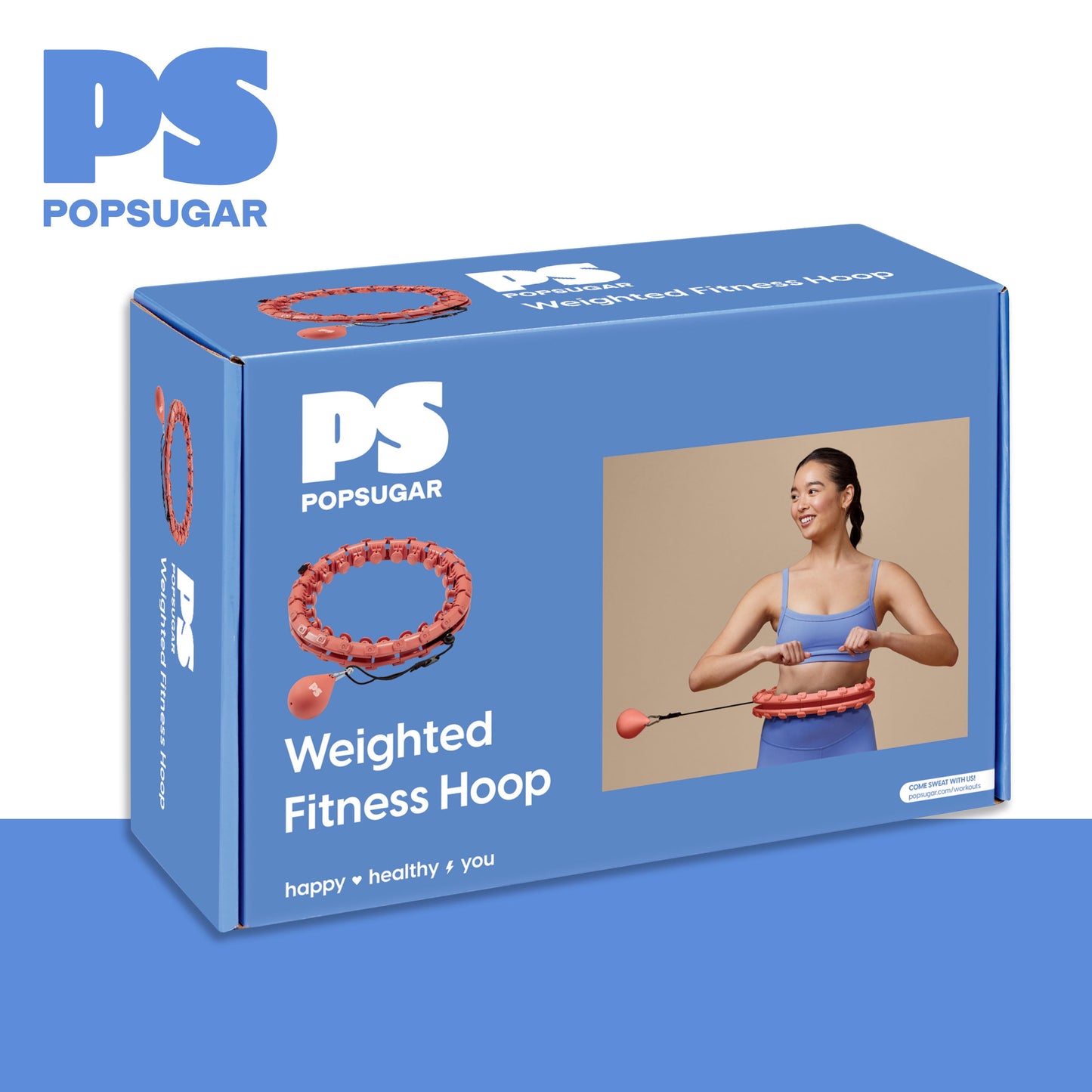 Weighted Fitness Hoop, Coral, Adjustable Diameter, One Hoop and Weight Attachment