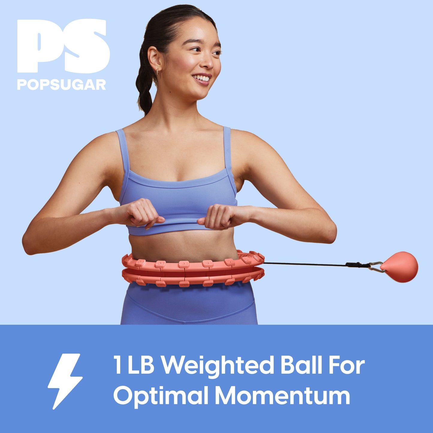 Weighted Fitness Hoop, Coral, Adjustable Diameter, One Hoop and Weight Attachment